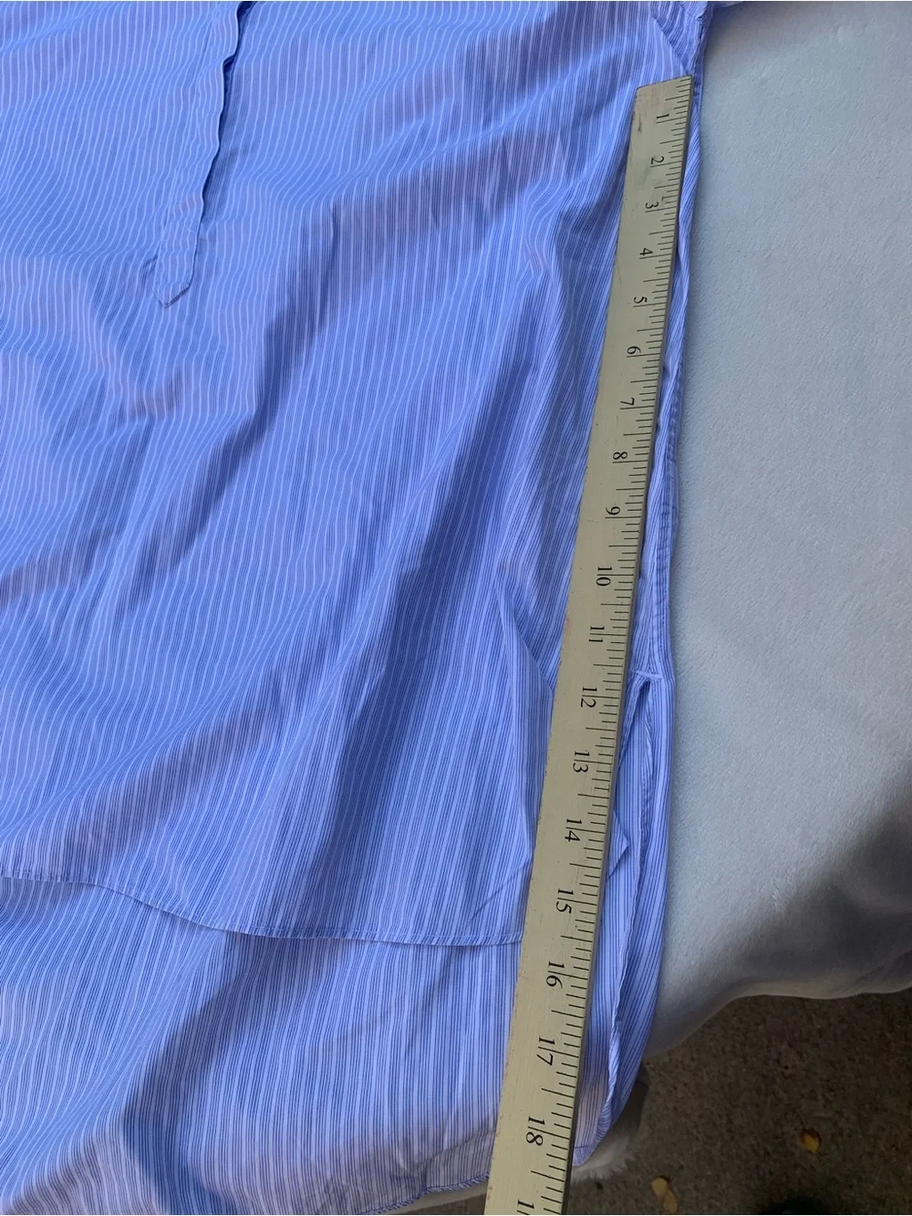 ANN MASHBURN Light Blue Pinstripe Grandad-Collar Shirt with White Accents